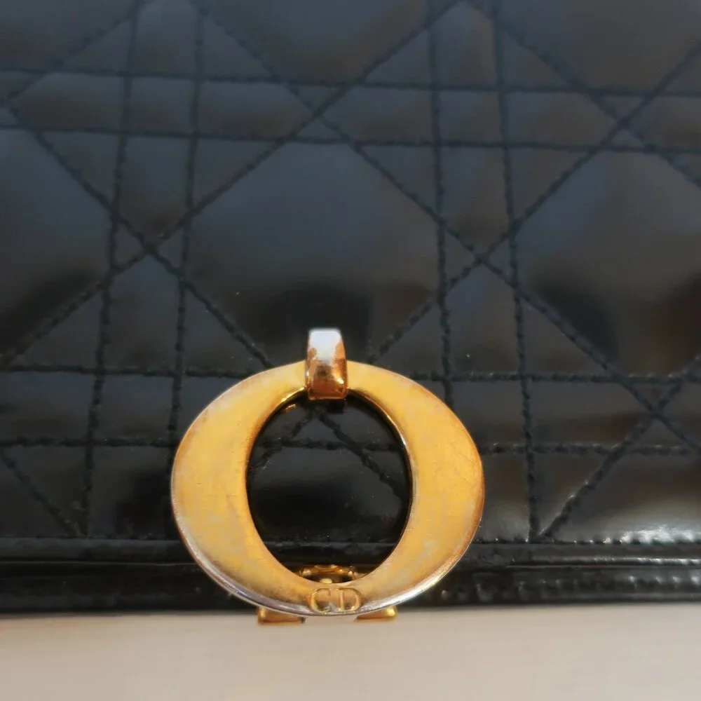 Womens Dior Black Canage Patent Leather O-Latch Quilted Vintage Long Wallet - Picture 9 of 16